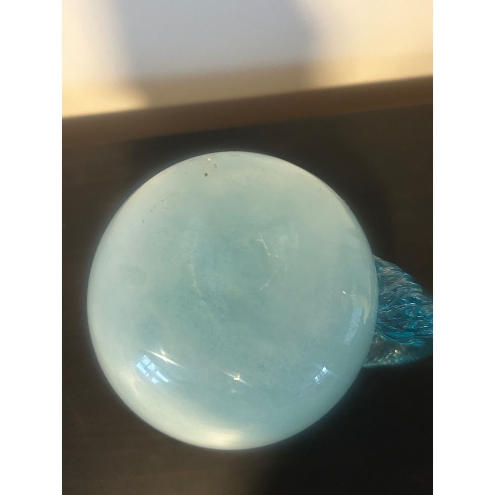 Hand Blown Glass Mug Aqua Swirl Pattern Twisted Handle - Picture 6 of 6